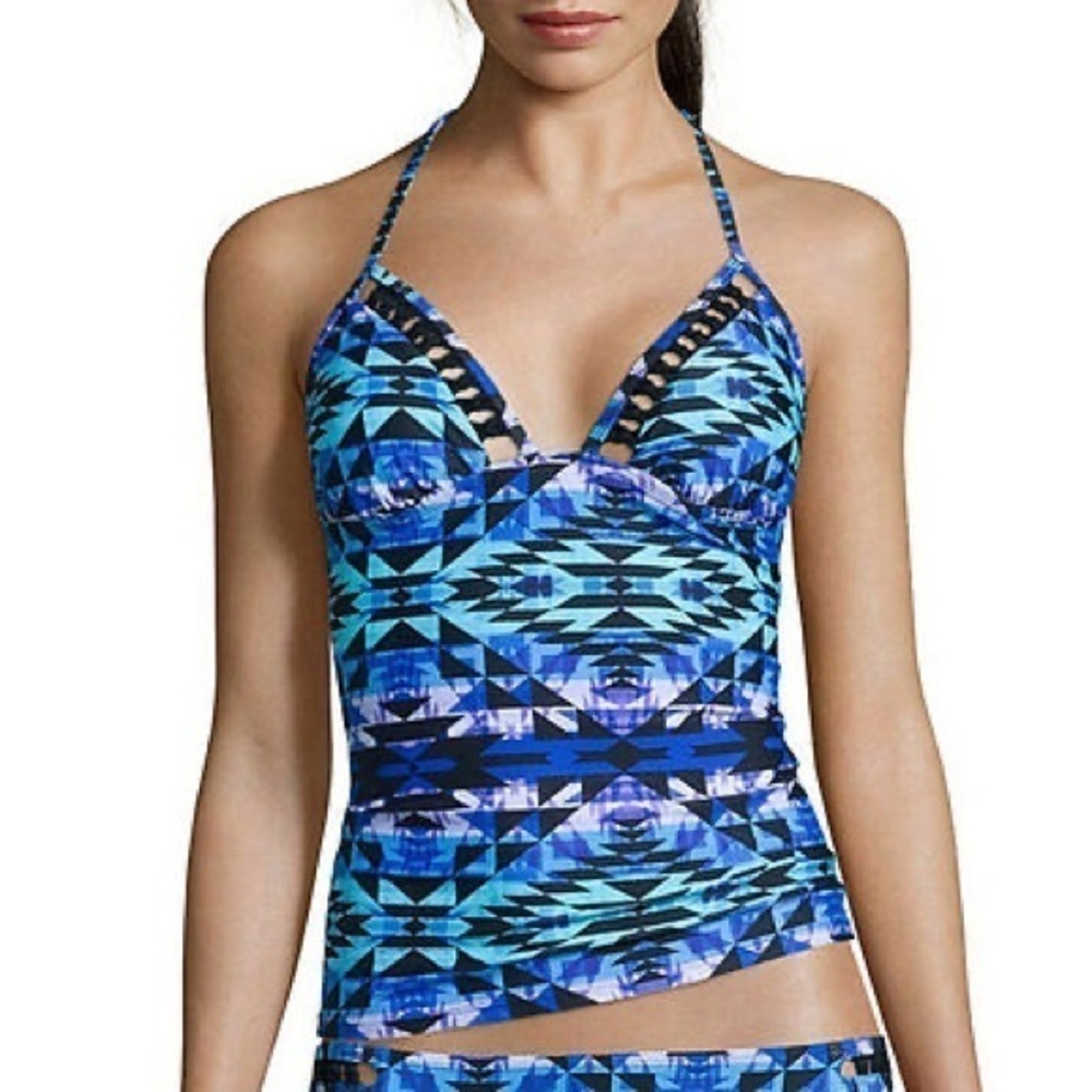 Arizona blue triangle print tankini swim top size small new
